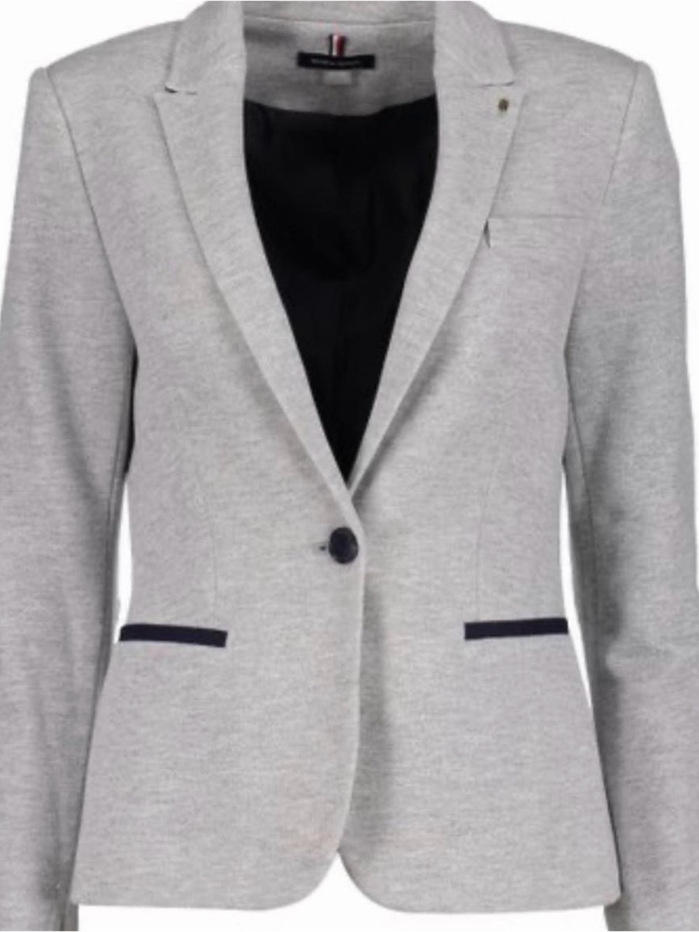 Tommy Hilfiger Light Gray Single-Button Blazer with Navy Trim
